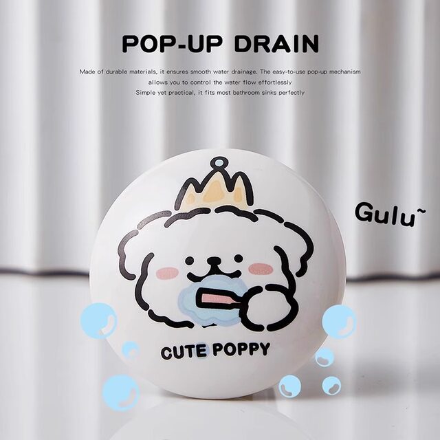 Cute Line Drawing Puppy Washbasin Bathroom Sink Drain Plug Creative Pop-Up Core