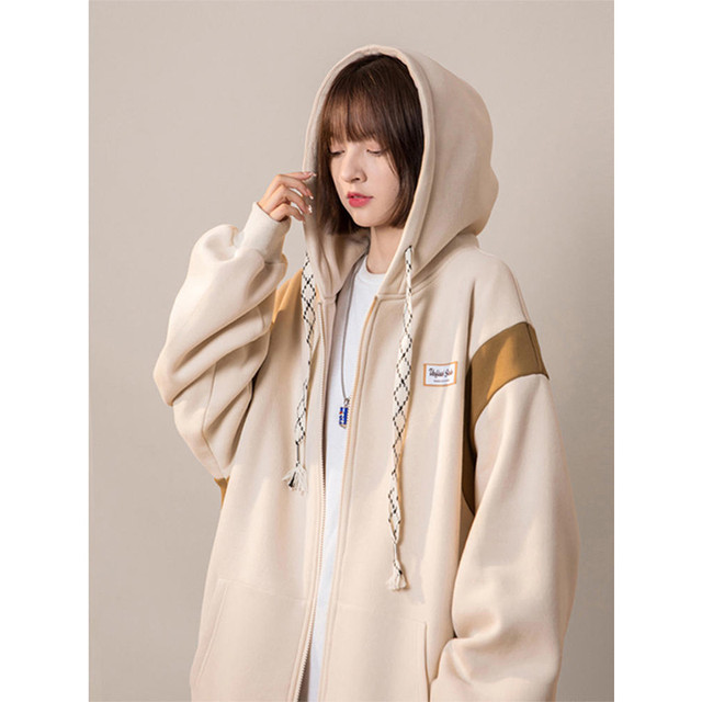 American retro sports fitness zipper cardigan sweatshirt spring thin women's loose lazy style jacket baseball