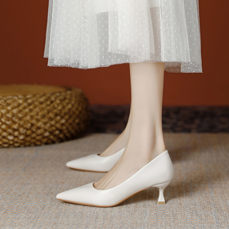 French-Style White High Heels for Women, 2026 Spring New Bridesmaid Shoes, Suitable for Pairing with Cheongsam, Pointed Toe, Stiletto Heel, Comfortable for Feet, Professional Single Shoes