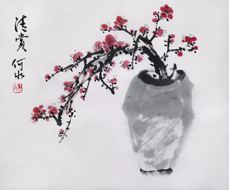 原创手绘国画梅花挂画中式水墨书画作品字画真迹宣纸画芯40x34CM