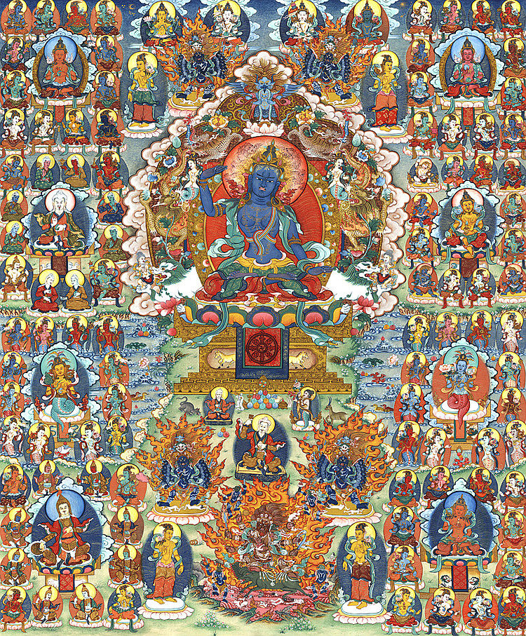 Yongzhong Benben teaches Don Katzun the Buddha's South Bajiwa high-definition printed fabric brocade and framed to teach Donka