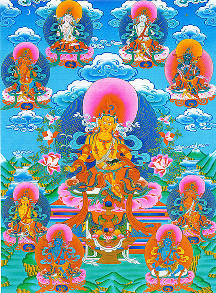 Yongzhong Benben teaches Donka Eight major financial gods Zambala high-definition printed fabric brocade and framed to teach Donka