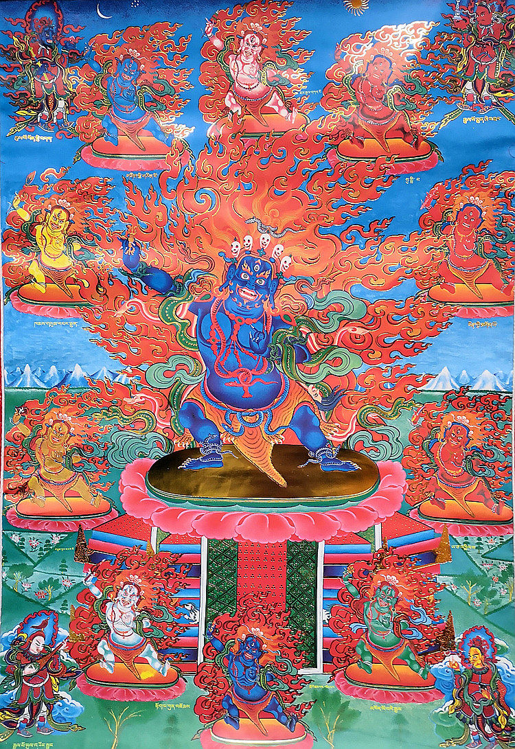 Yong Zhong Benjiao Thangka ZZD184 King Benzun Bronzing printing Brocade mounting Benjiao Thangka ZZD184