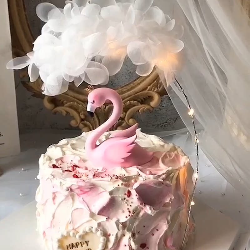 Crown Flamingo Birthday Cake Decorative Dessert Desk Baking Dress up White Mess Valentine's Day Flower Plates