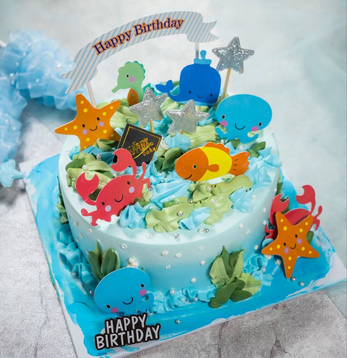 Party decoration cake plug-ins Underwater column series Underwater Paradise Underwater animal cupcake Birthday