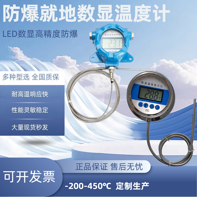 On-Site Digital Display Thermometer Split Type with Flexible Probe Pt100 Temperature Sensor Water Oil Resistant Acid and Alkali Resistant