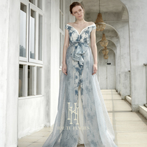 Xianzi jade color (after conception) to stay in France designer brand 2020 Summer blue noble dress dress fishtail skirt