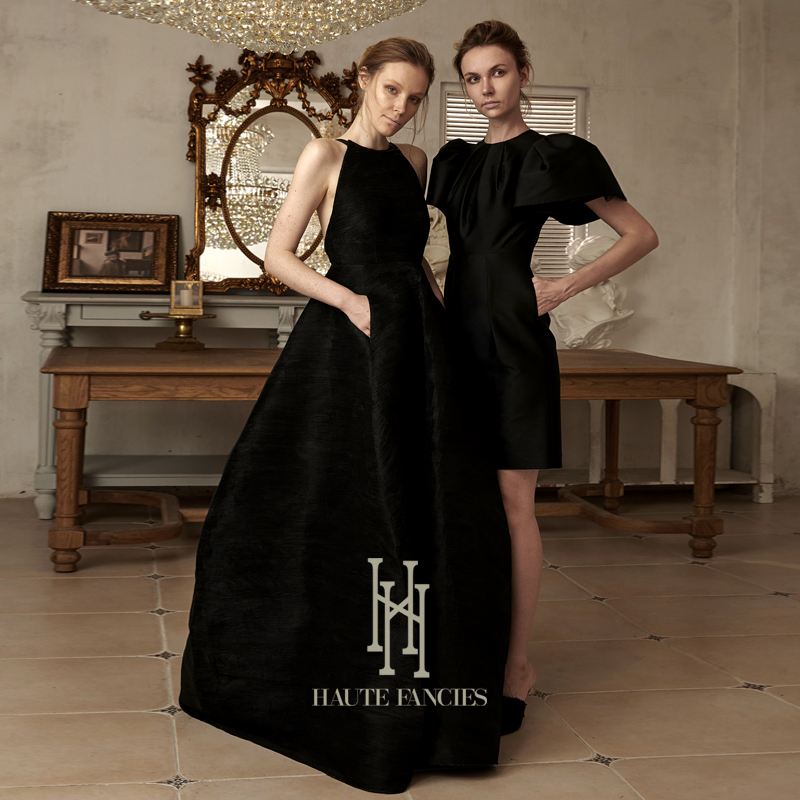 Italy imported silk wool blended material after conception of French designer brand new modern retro small black skirt