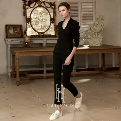 Beautiful ankle (after conception) in France designer brand autumn female black high waist thin high ankle-length pants