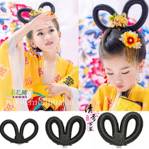 New childrens costume wig headgear ancient style Wu Mei Niang costume Tang Dynasty Imperial Concubine hair ornaments Change fairy flying hair bun