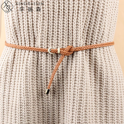 The fine woven belt is a versatile Korean-style, hole-free, retro women's dress strap. It features a simple and narrow belt and a waist rope for decoration around the waist