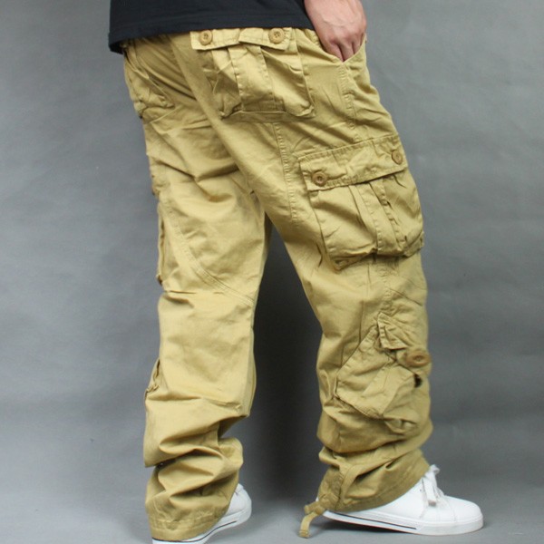 Match Maji rộng kích thước lớn quần cotton giản dị quần hip hop quần nhiều túi cộng với phân bón để tăng quần nam quần nam ống rộng