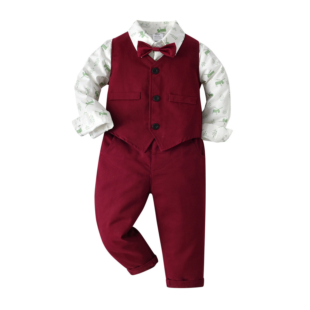 Boy Clothing Boy Gown Suit Children Baby Wine Red Horse Chia Shirt Pants Spring Autumn Little Boy Banquet Positive Dress