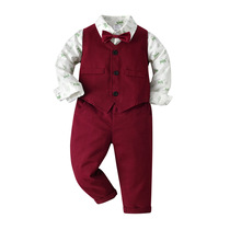Childrens clothing boys dress suit Children Baby wine red vest Shirt pants spring and autumn little boy banquet dress