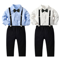 Children autumn mens suit Christmas clothing boys white long sleeve shirt black strap trousers baby dress