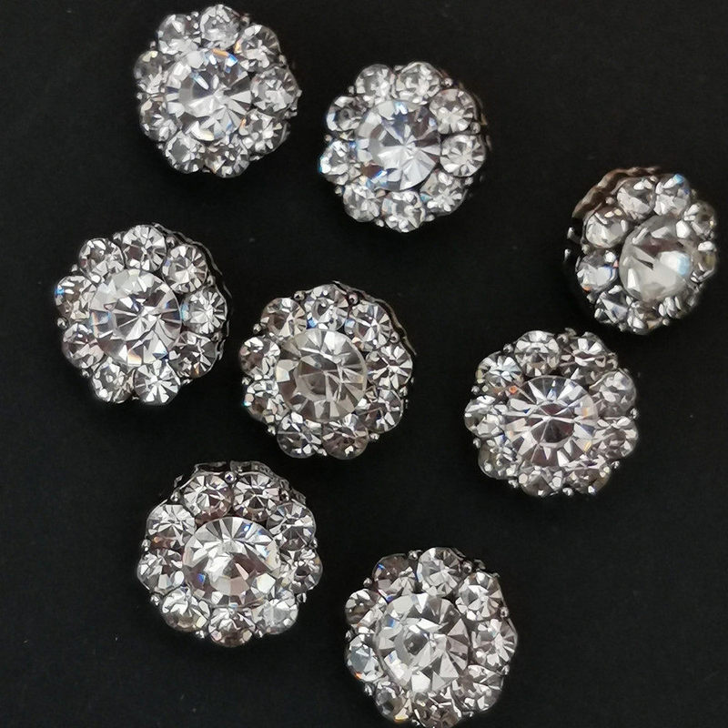 Crystal Buttons, Glass Rhinestone Large Buttons, Petal-Shaped Round Hollow Shirt Buttons, Small Buttons, Purple, Blue, White Cashmere Sweater Buttons