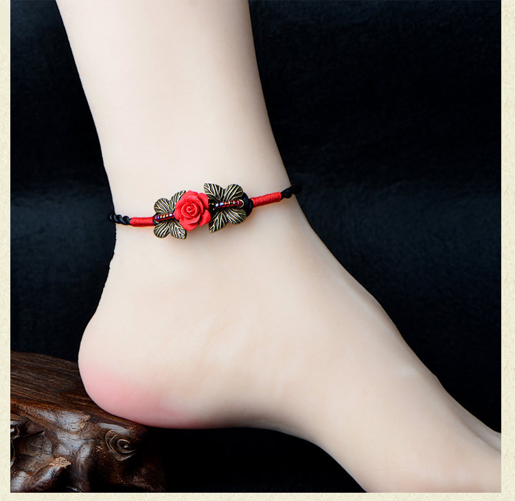 Trung Quốc phong cách retro vòng chân nữ phiên bản Hàn Quốc của sinh viên đơn giản trang trí cá tính chân dệt kim nhẫn nữ Sen vòng chân bạc tây tạng