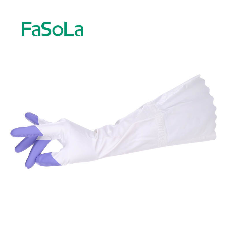 Japanese warm thickening skin care flocking rubber gloves washing dishes and laundry rubber waterproof gloves