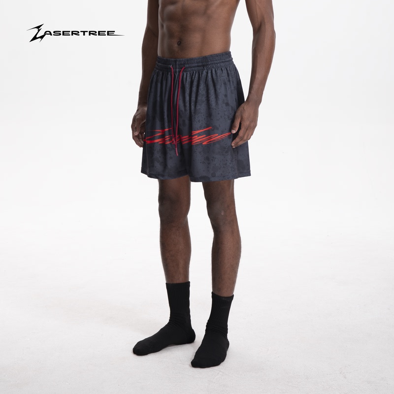 Lasertree Splash-Ink Black Basketball Sports Quick-Drying Black and Red Letter Logo Four-Point American Elite Shorts for Men
