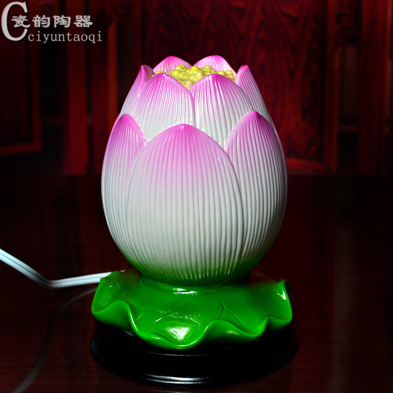 Ceramic hand colored lotus lamp Buddha for lamp Baolian lamp Buddha Hall Supplies LED lamp Buddha front for Buddhist lamp handicraft ornament