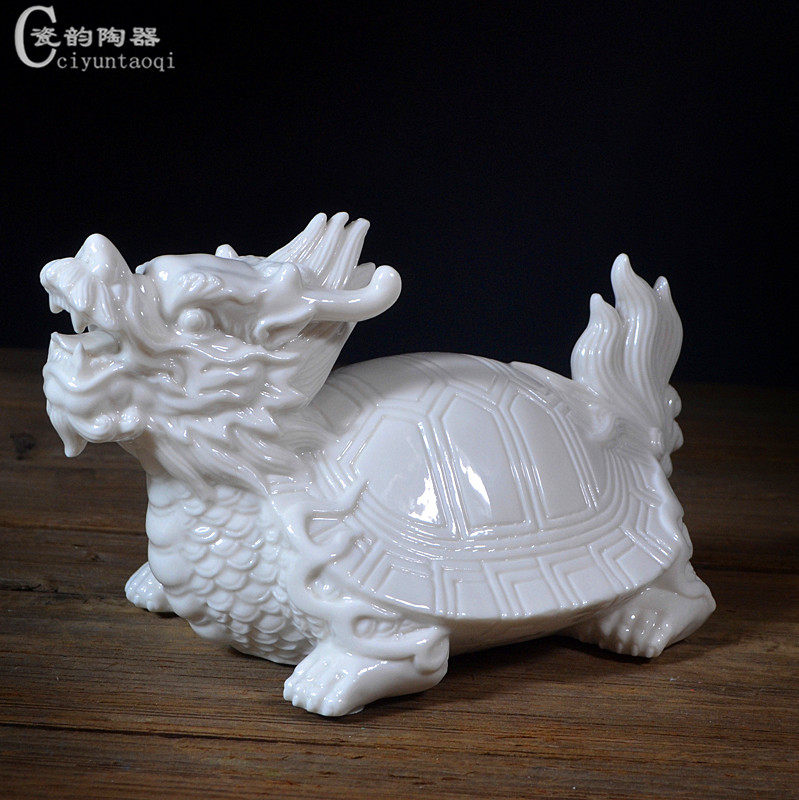 Ceramic lucky dragon turtle ornament white porcelain Feng Shui mascot Home craft gift ornament Money Turtle lucky town house office