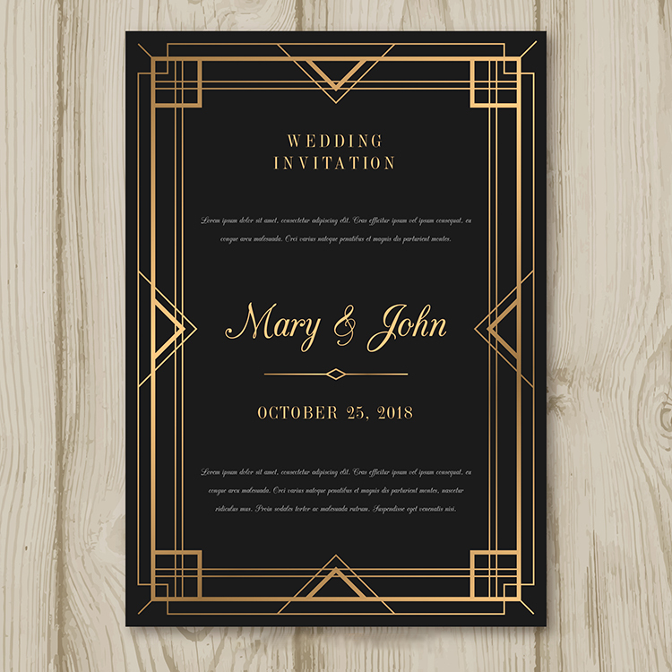 490 Black Gold Retro Gatsby Geometric Frame Wedding Invitation Card Printing Design Material Eps