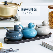 Cartoon duck ceramic seasoning jar three-piece kitchen condiment jar set multi-color seasoning jar set