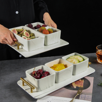 Dansway Fruit Pan Ceramic Tea Point Snack Candy Dried Fruit Refreshments Snack Dish Placement Nut Box Guago Tray