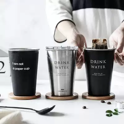 Industrial style creative Nordic 304 stainless steel cup with lid beer glass anti-drop juice ins cup cold coffee big