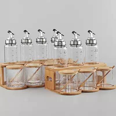 Kitchen glass seasoning jar set household sauce vinegar oil pot storage combination seasoning box condiment box seasoning bottle salt jar