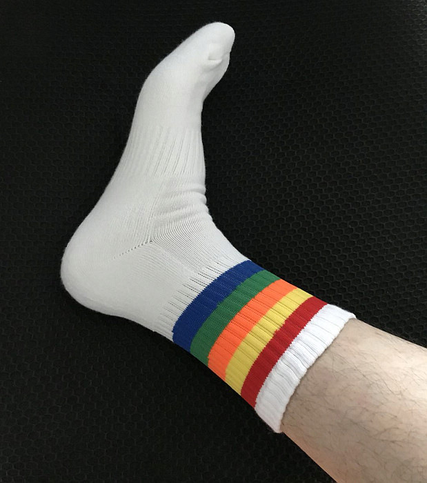 Cầu vồng sọc thể thao vớ cotton Khăn dày ống giữa nam vớ mồ hôi Khử mùi hôi bóng rổ vớ cầu lông vớ cầu lông tất on off
