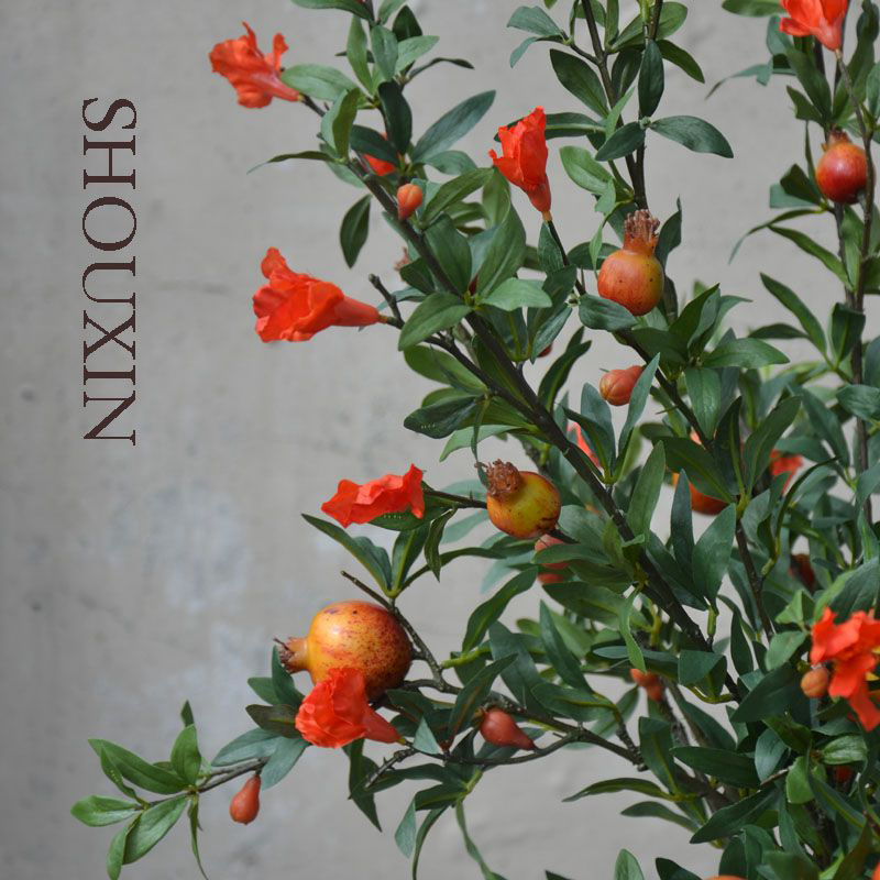 Red pomegranate fruit simulation flower living room TV cabinet floor fake flower set home furnishings dining table floral ornaments