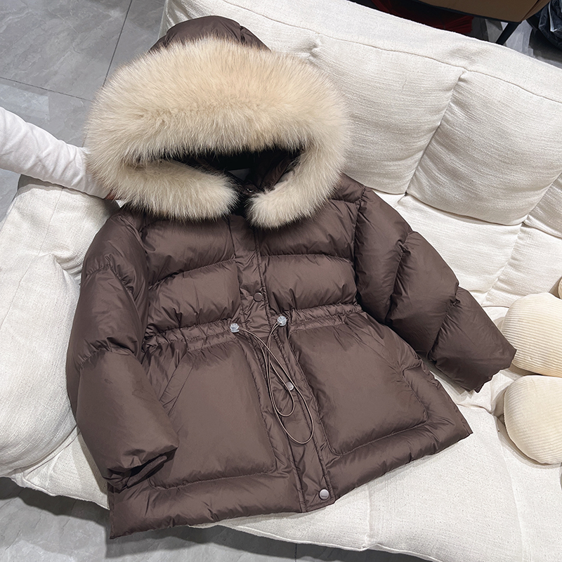 Girl's down jacket 2023 new thickened children mid-length large fur collar 90 white duck suede winter dress warm jacket tide-Taobao