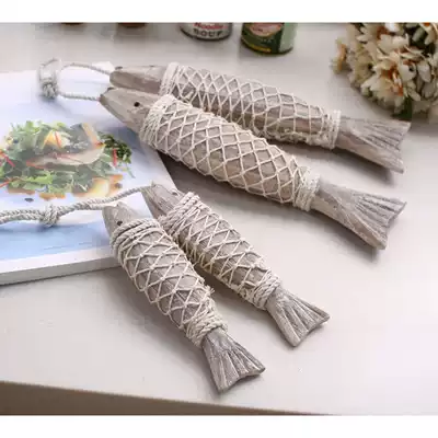 Mediterranean log creative retro Wall Wall decoration country hand-carved fish string Cafe Wall European pendant
