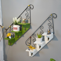 European-style stair wall hanging living room flower stand iron shelf wall decoration creative wall flower frame shelf adhesive hook decoration