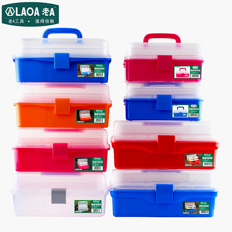 Old A new 14 5-inch three-layer plastic toolbox transparent art box storage box painting box storage box
