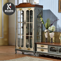  Solid wood wine cabinet Glass wine cabinet display cabinet Living room high cabinet locker living room American wine cabinet dining side cabinet Living room