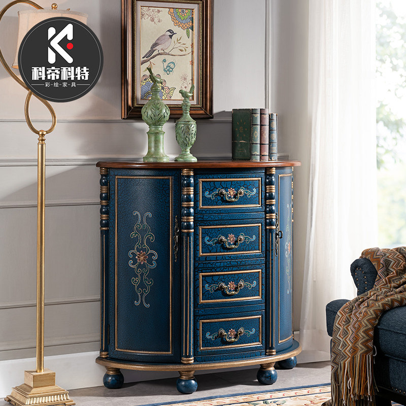 American porch cabinet semicircle solid wood retro painted living room storage locker entry cabinet multifunctional decorative cabinet