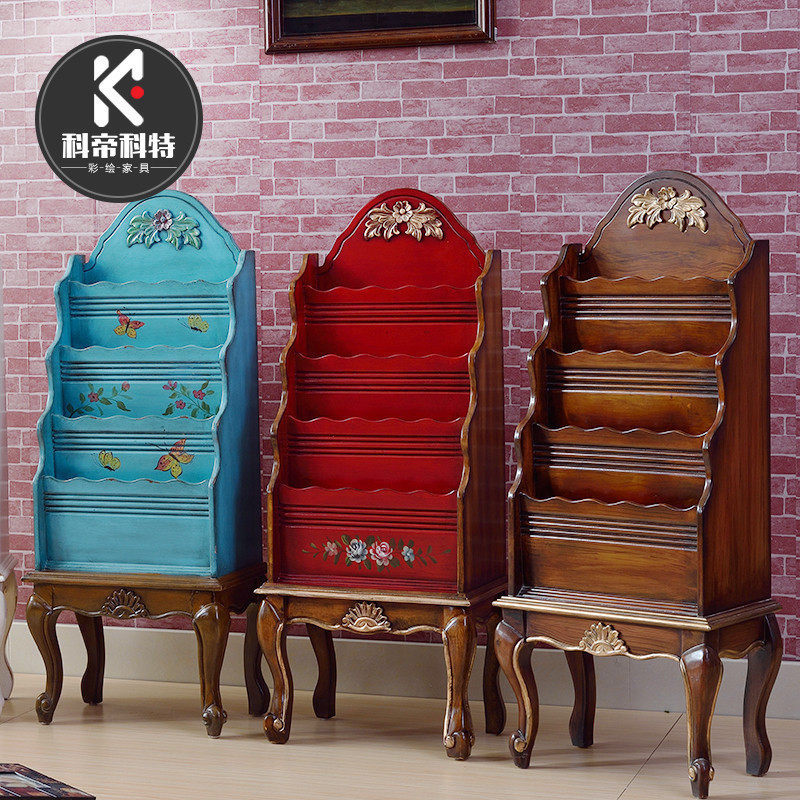 Book stand American style solid wood children's picture book floor-to-ceiling display newspaper bookcase living room newspaper magazine book newspaper cabinet 