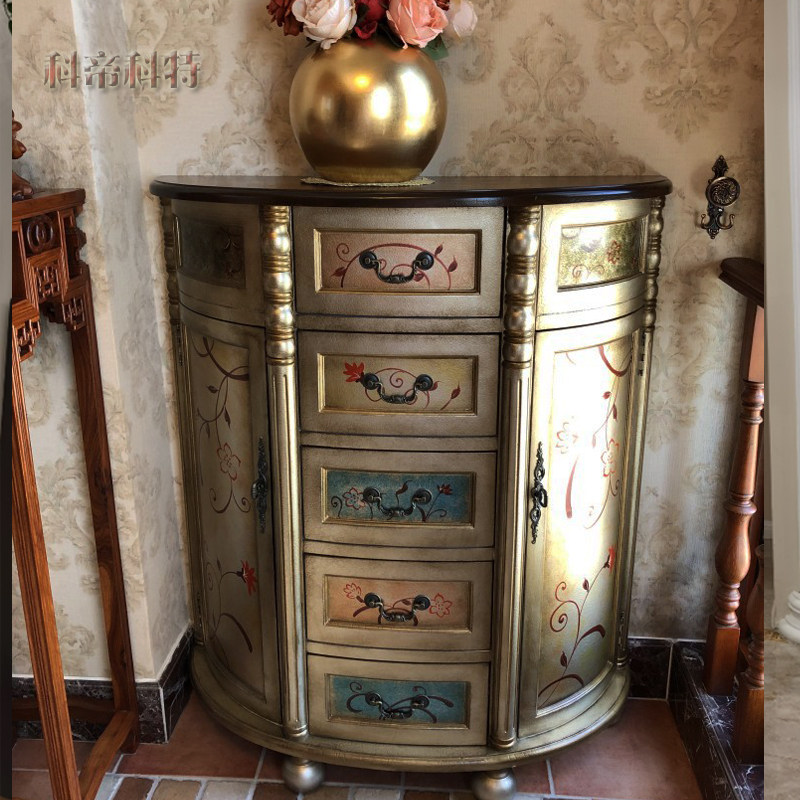 American countryside antique made of old cabinet Living room Genguan Cabinet Five Fights Two-Door Cabinet Dining Side Cabinet Decorated with lockers-Taobao