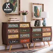 American chest cabinet storage cabinet living room finishing cabinet painted solid wood TV chest light luxury retro bedroom 6 bucket cabinet