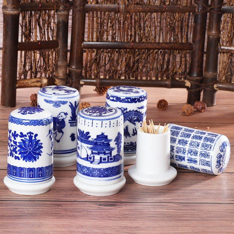Jingdezhen Qingflower Ceramic Toothpick Cylinder Hotel Supplies Porcelain Toothpick Box Bathing Room Cotton Signing Box-Taobao