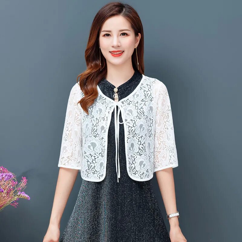 Trendy Lace-Up Short Shawl for Women, Versatile Lace Top for Summer, Small Cape Top to Wear with Dresses, Thin Outerwear