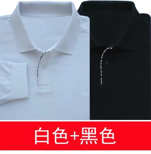 Mùa xuân nam áo thun dài tay cỡ lớn cotton giản dị ve áo trung niên tay dài áo thun nam màu đen