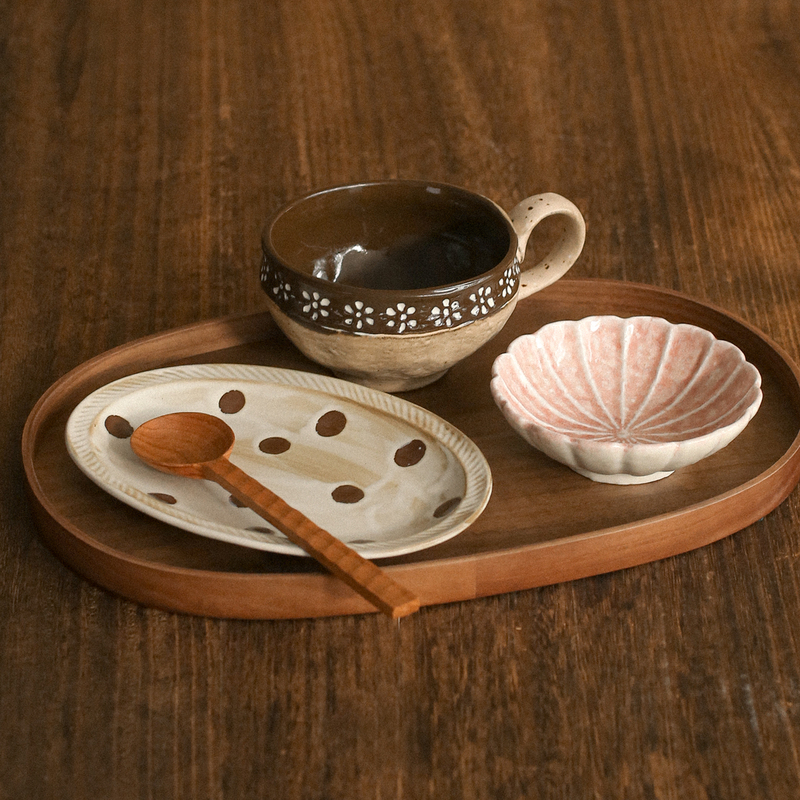 One-Person Dining Tableware Set Ritualistic Vintage Hand-Painted Stoneware Bowls and Plates Paired with Afternoon Tea Set 023