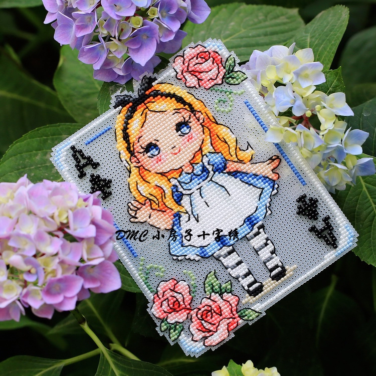 French DMC cross stitch Playing Cards Refrigerator sticker Plastic board Creative Simple Magnet Alice in Wonderland