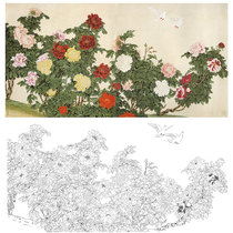 Meticulous painting line drawing flower bird Peony double pigeon figure in non-dark hook line physical printing draft size optional yf91.