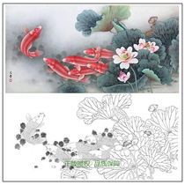 Meticulous painting line drawing draft in Wenpu Lotus carp physical white paper hook line print size optional-WP14