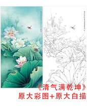 Gongbi flowers and birds white sketch manuscript Li Xiaoming four feet lotus-Qing Qi full of Qiankun-original large physical print 831C