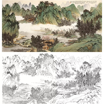 Gongbi painting white sketch background banner landscape Liu Yanshui physical hook line print draft 66*128 with color map 752T